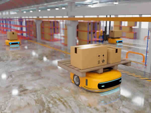 automated guided vehicle in warehouse working robot concept