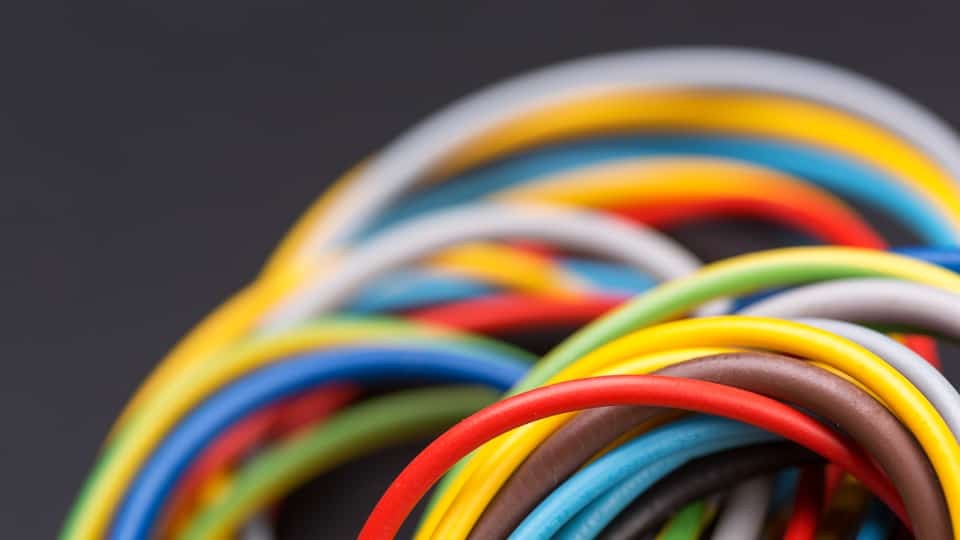 colorful power cables closeup