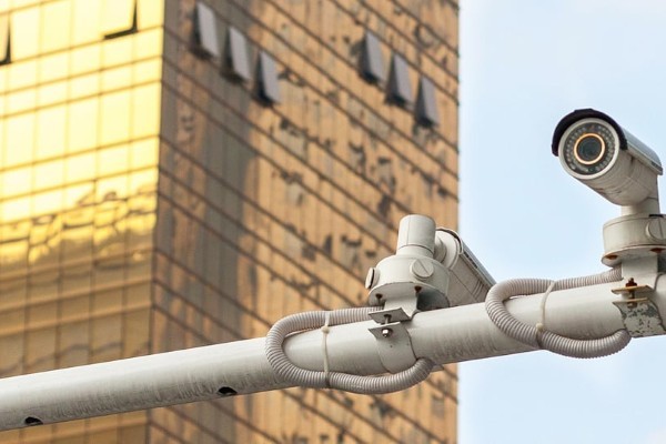 security camera watching over city