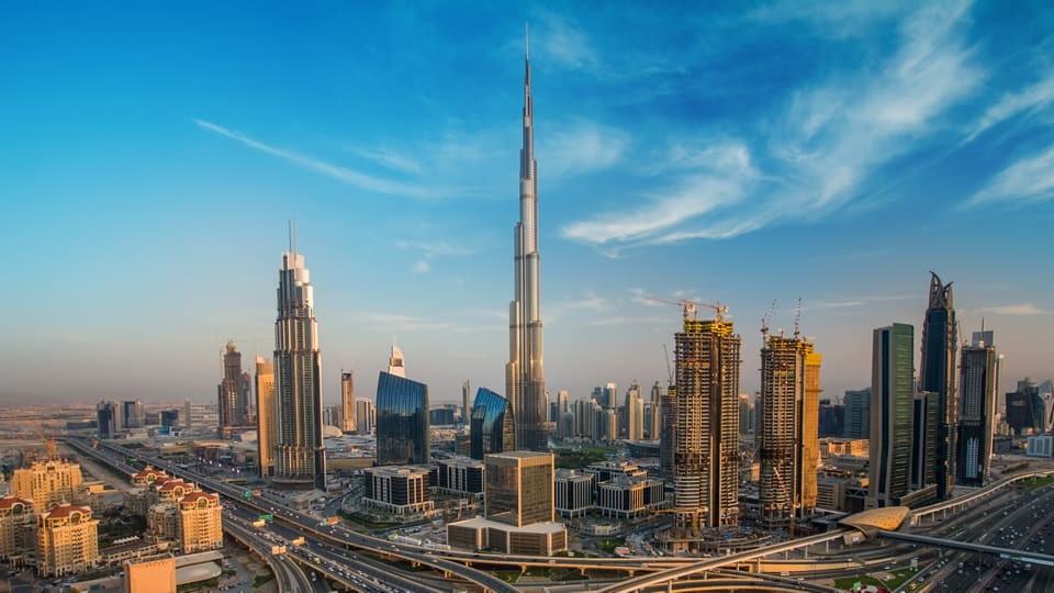 dubai skyline showing dubai tower